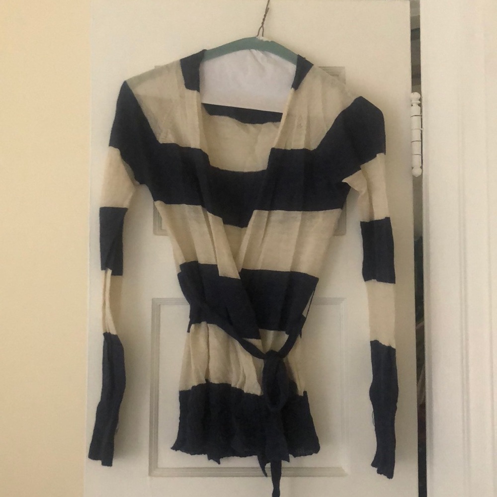 L.K. Bennett Rugby Striped Tie Front Cardigan